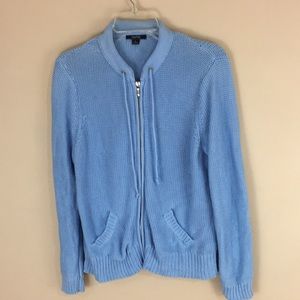 Nautica Light Blue 100% Cotton Front Zip Cardigan Sweater Size Large
